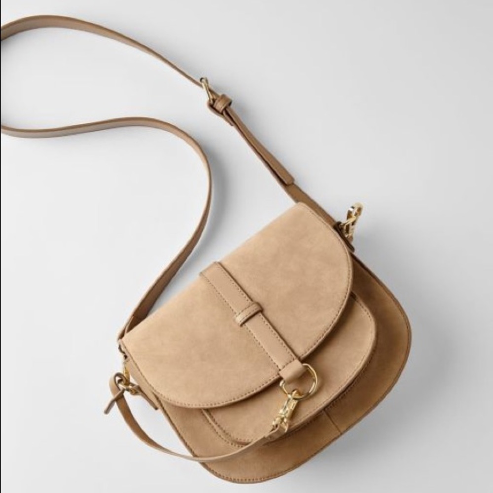 Zara pink beige suede shoulder/cross bag